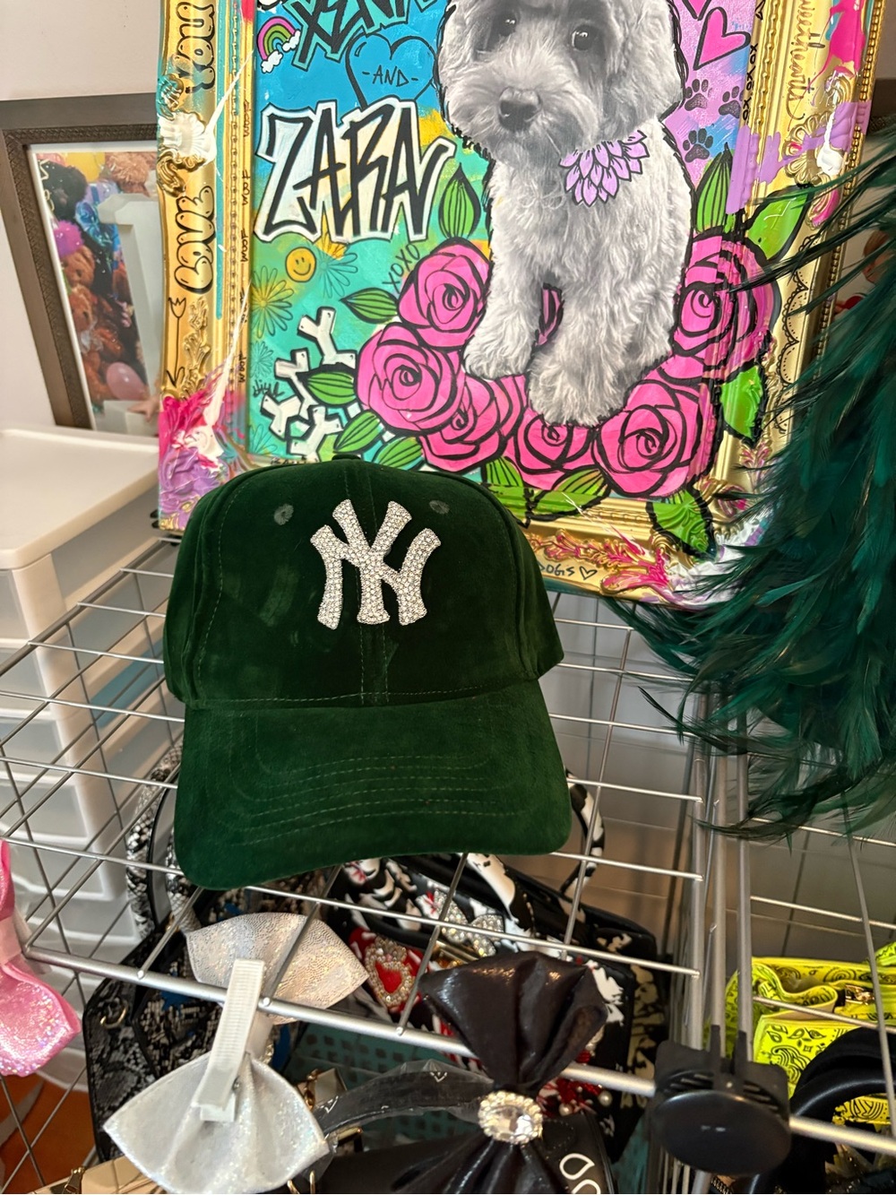 New York Yankees Green Velvet Baseball Cap with Crystal Logo